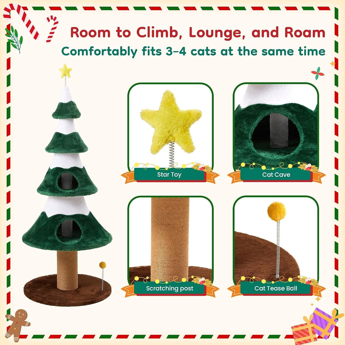 62" Cat Tree with Heavy Duty Base - Multi-Level Cat Furniture