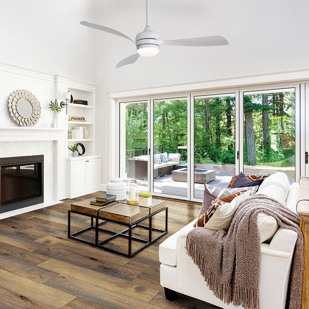 Ceiling Fan with Reversible DC Motor and Remote Control - White or Dark Brown