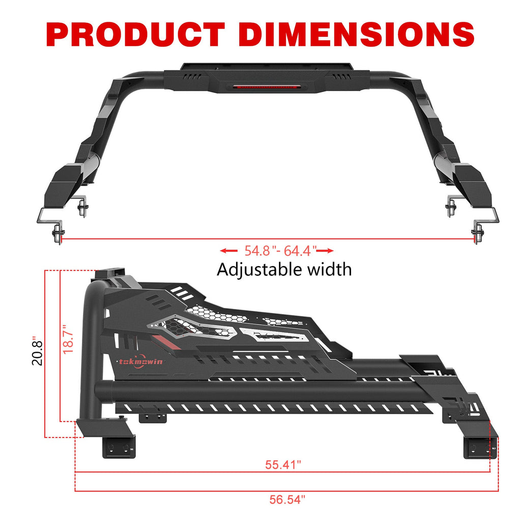 Adjustable Steel Truck Bed Roll Bar with Cargo Stability - Black