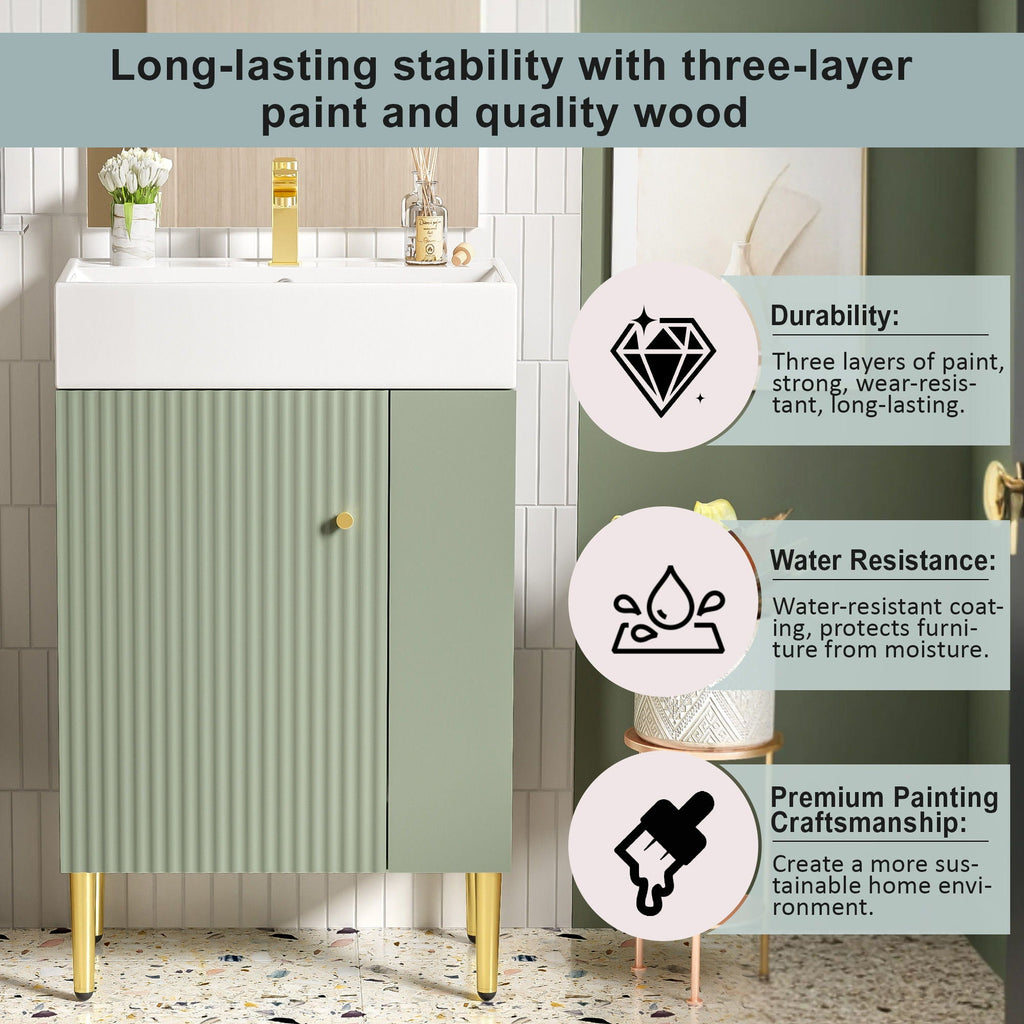 Bathroom Vanity with Single Ceramic Sink and Side Storage - Multiple Colors