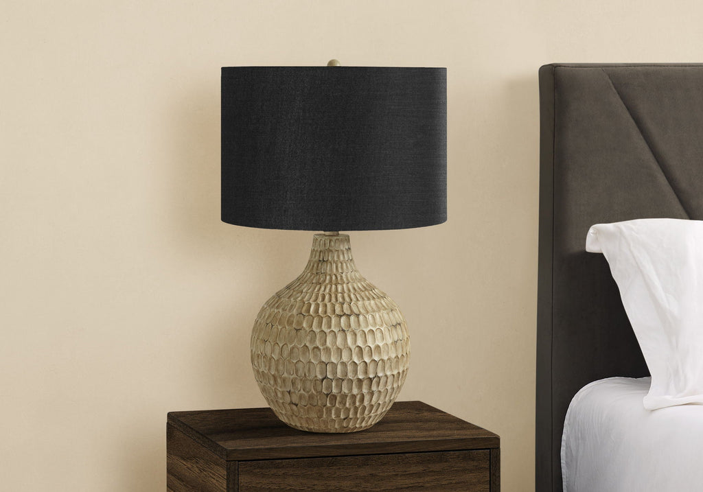 Contemporary Resin Table Lamp with Black Linen Shade - Brown