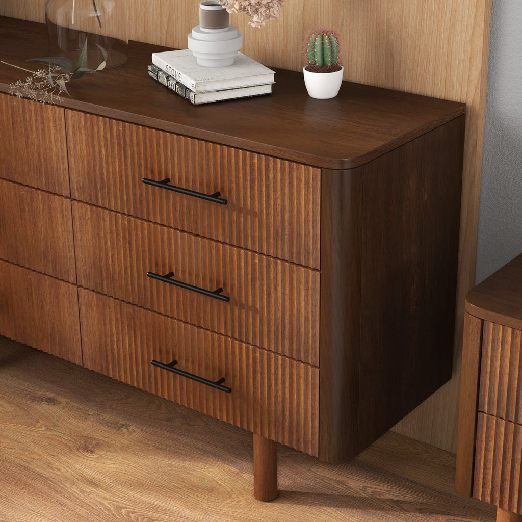Brown 6-Drawer Dresser with Walnut Finish – Solid Wood