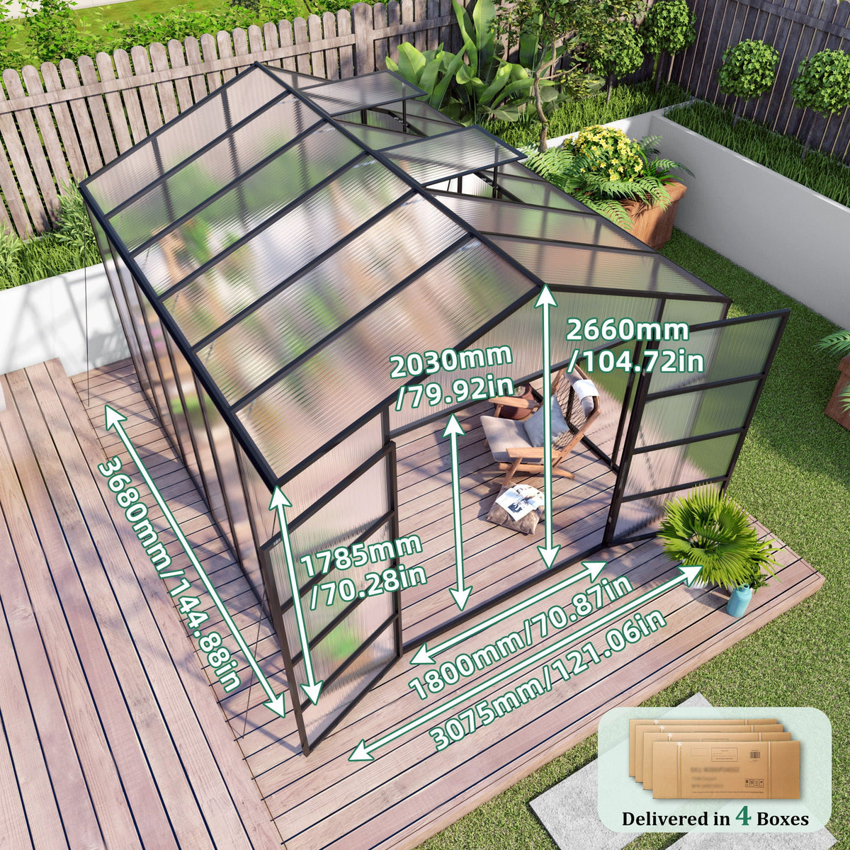 Gain Height Windproof Greenhouse with Heavy-Duty Frame - Black