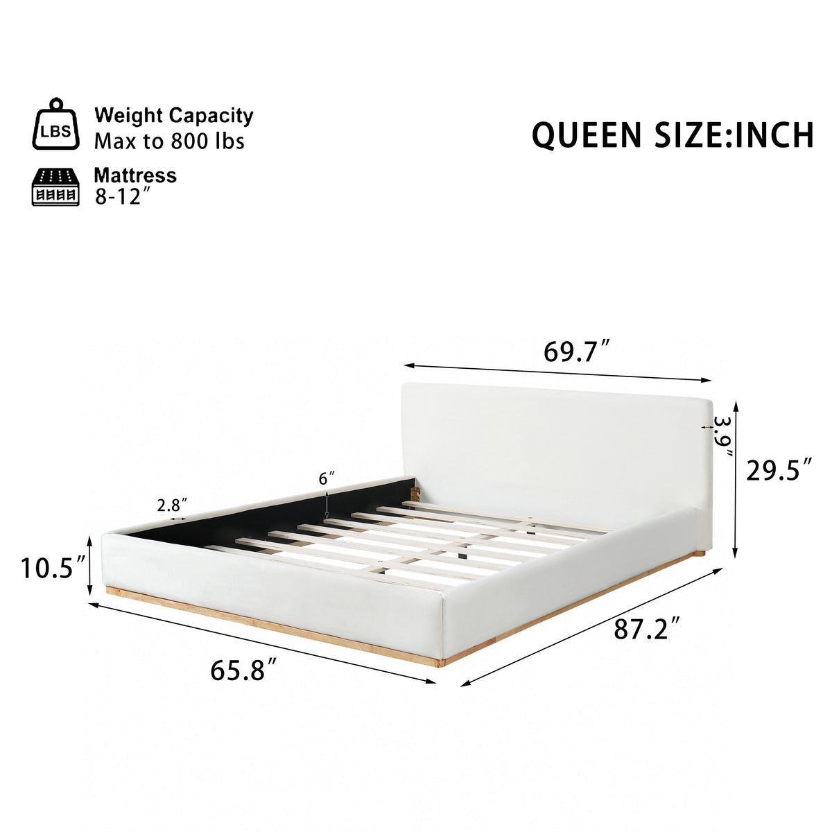 Elegant Upholstered Bed with Solid Wood Frame - Queen