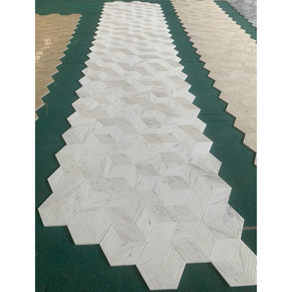 Hexagon Natural Stone Marble Decorative Tile Set with 3D Fluted Texture - Gray or White