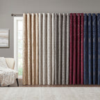 Charcoal Knitted Jacquard Damask Blackout Curtain Panel with Silver Grommets