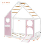 Twin House Bed with Slide - Playhouse Design - Pink