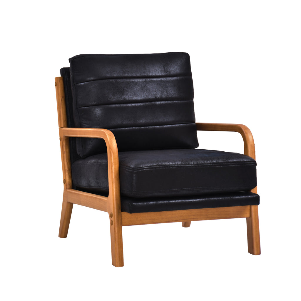 Foil Fabric Wood Armchair with Solid Wood Frame - Neutral