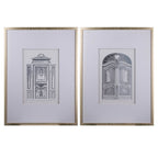 Architectural Wall Art Set with Pencil Design - Silver