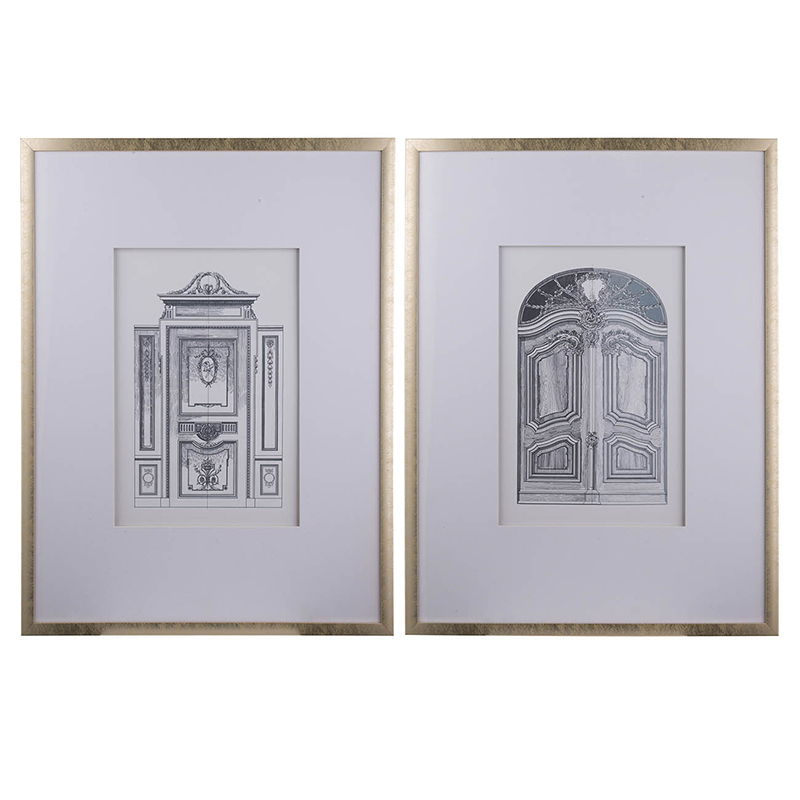Architectural Wall Art Set with Pencil Design - Silver