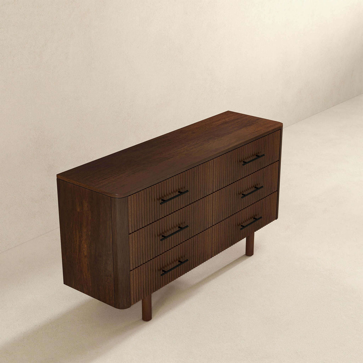 Brown 6-Drawer Dresser with Walnut Finish – Solid Wood
