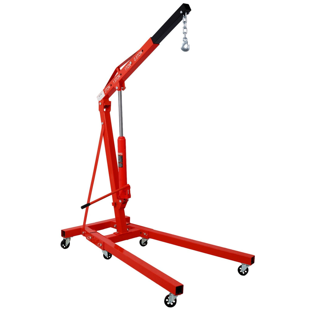 2 Ton Folding Engine Hoist Crane Lift with Six Wheels - Red
