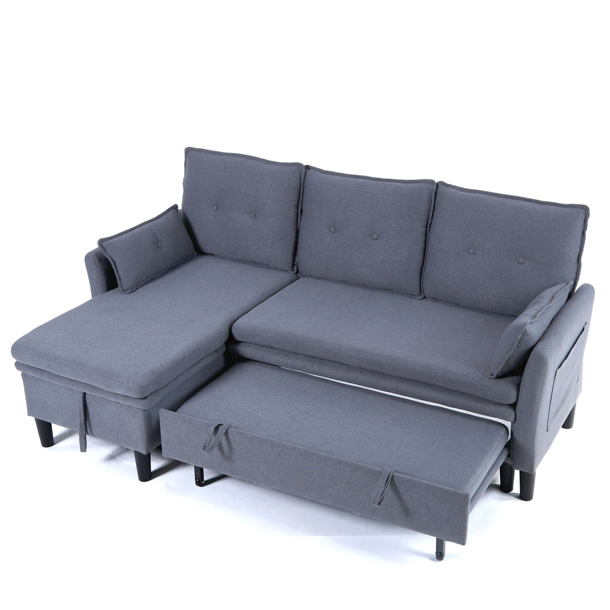 Reversible Chaise Sleeper Sectional Sofa with Storage - Cotton-Linen Upholstery