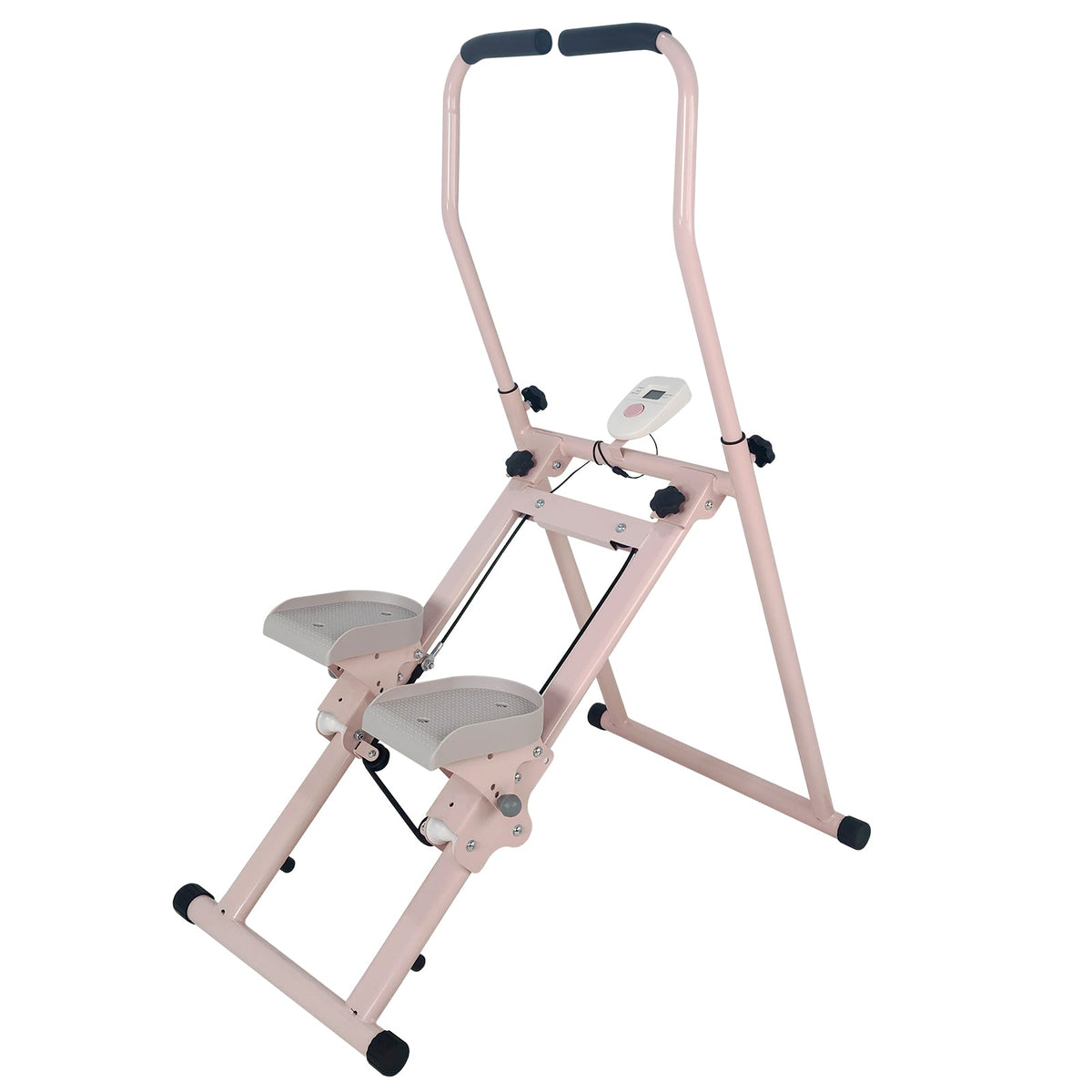 Stair Stepper Folding Vertical Cardio Exercise Climber with Adjustable Handrails - Pink & White