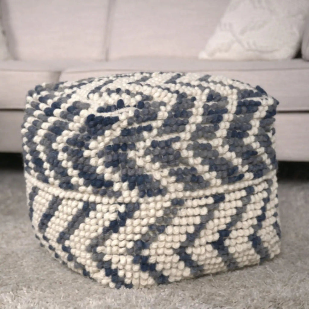 Alina Wool and Cotton Pouf with Polystyrene Filling - Natural