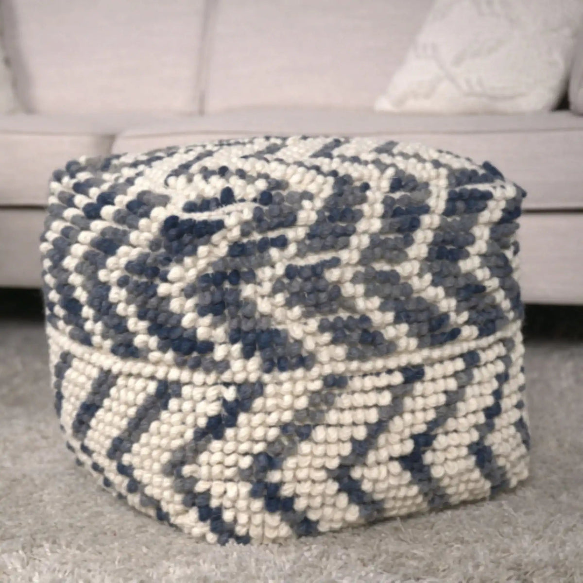 Alina Wool and Cotton Pouf with Polystyrene Filling - Natural
