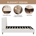 Upholstered Modern Platform Bed with Wingback Headboard - Beige or White