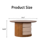 31.5" Round Wood Coffee Table with 3 Teddy Fabric Nesting Stools - Walnut