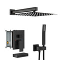 Square Shower System with Waterfall Tub Spout and Valve - Black