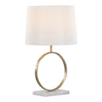 Contemporary Table Lamp with Marble Base and Linen Shade - White / Gold