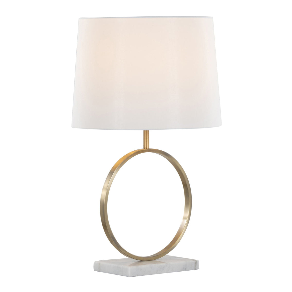 Contemporary Table Lamp with Marble Base and Linen Shade - White / Gold