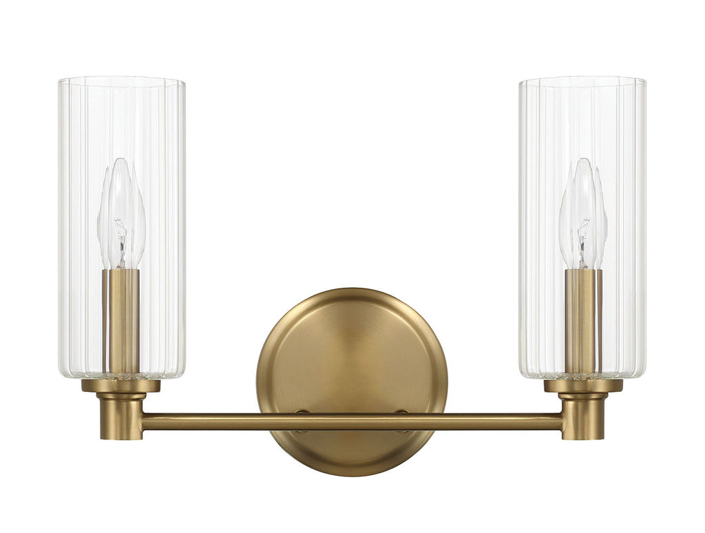 Regal Double Light Vanity With Clear Ribbed Satin - Antique Brass / Clear