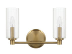 Regal Double Light Vanity With Clear Ribbed Satin - Antique Brass / Clear