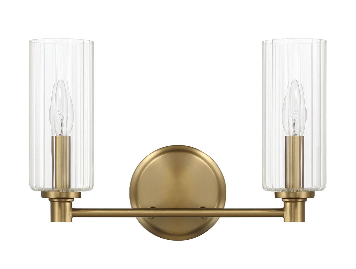 Regal Double Light Vanity With Clear Ribbed Satin - Antique Brass / Clear