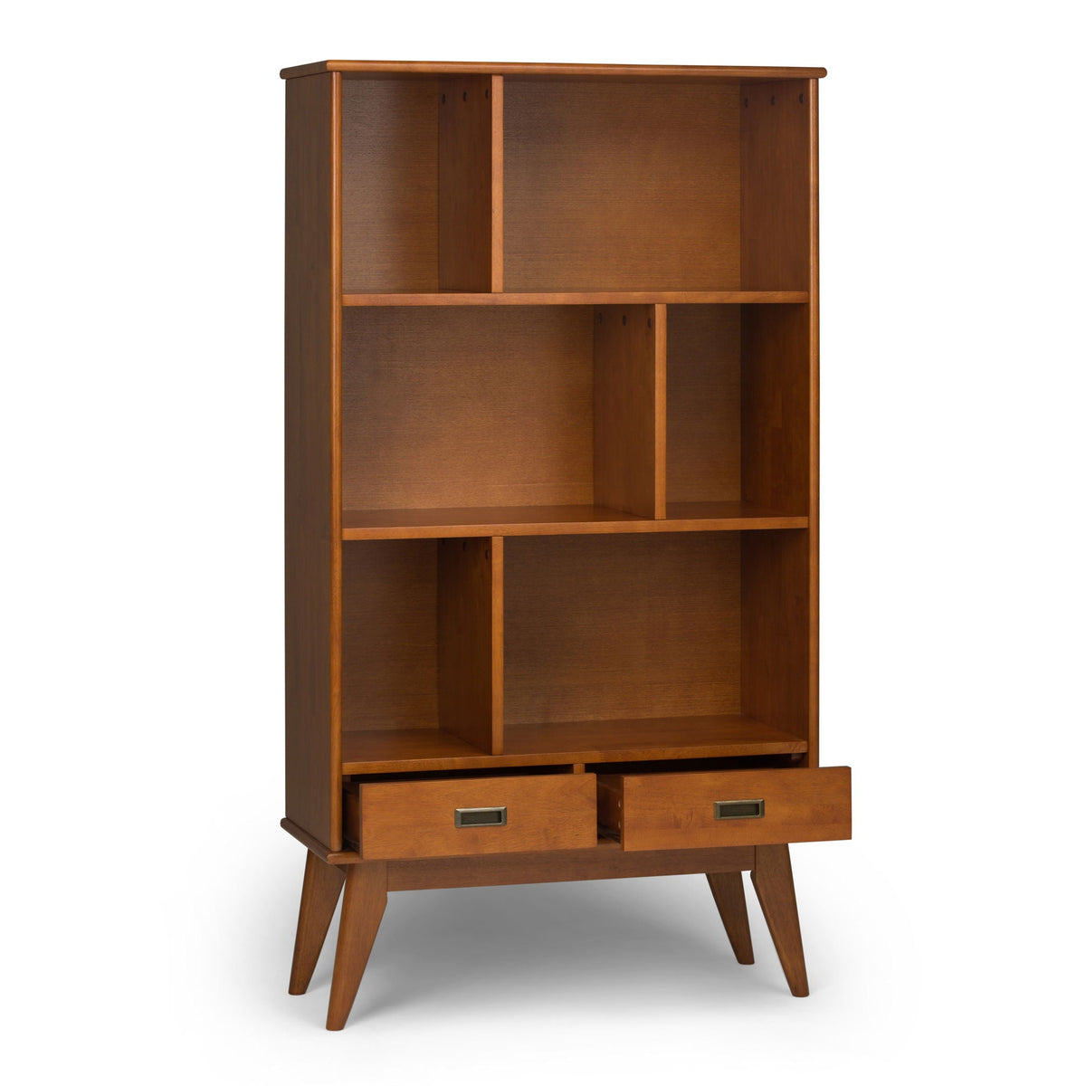 Mid Century Wide Bookcase with Storage Drawers - Multiple Colors