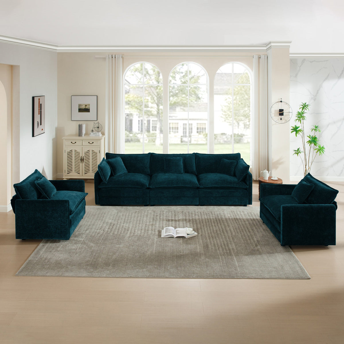 Modern 3-Piece Sofa Set with Accent Chairs - Chenille
