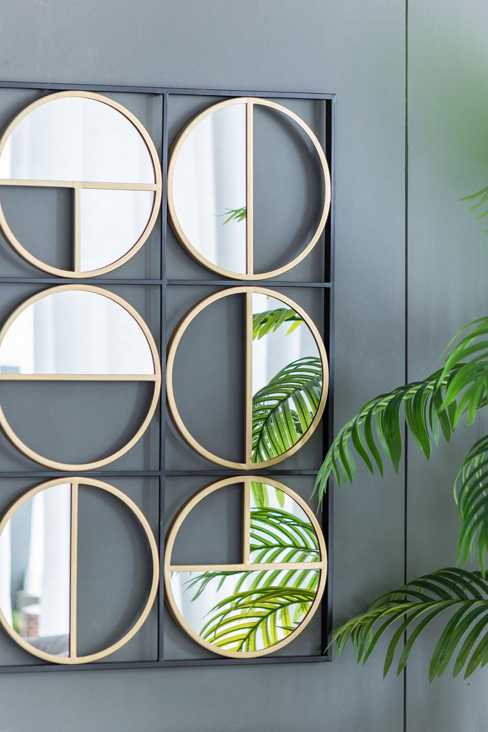 Metal Beaded Accent Mirror with Eclectic Contemporary Design - Gray