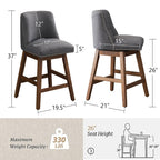 Upholstered Swivel Bar Stool Set with High Back and 360° Rotation - Blue or Dark Gray
