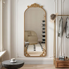 Full Body Arched Mirror with Vintage Carved Applique - Bronze or Pearl Silver
