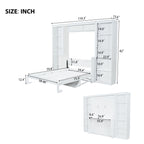 Murphy Bed With Desk and Bookshelf with Solid Pine Wood - White