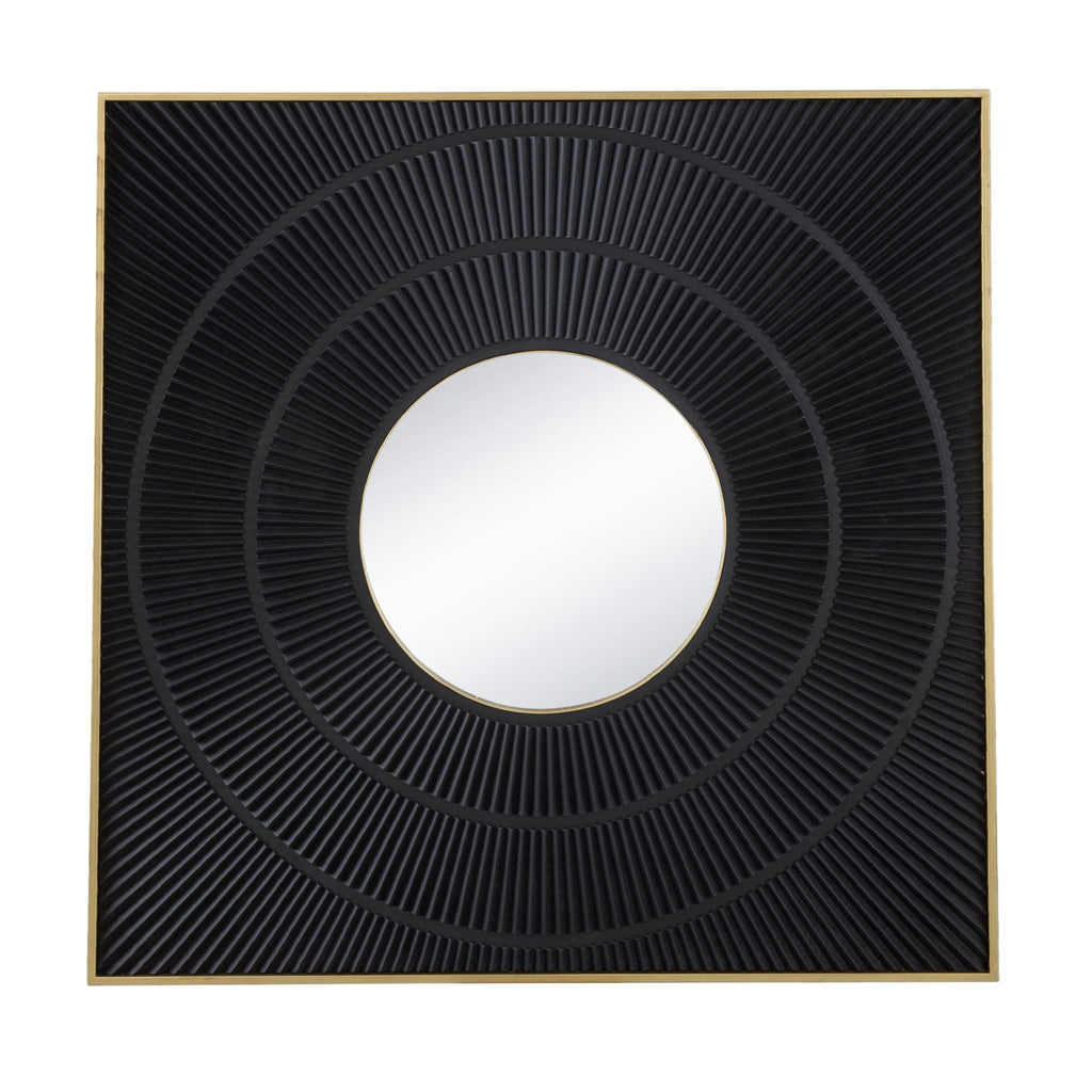 Square Carved Mirror with Pleated Design and Iron Frame - Black or Dark Brown