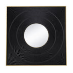 Square Carved Mirror with Pleated Design and Iron Frame - Black or Dark Brown