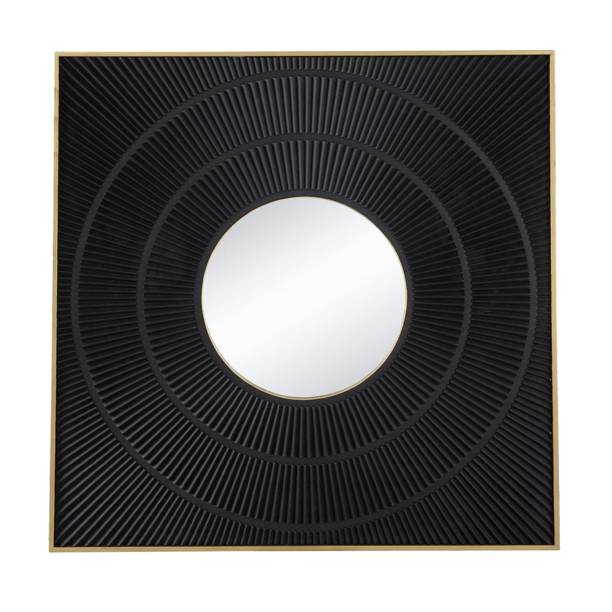 Square Carved Mirror with Pleated Design and Iron Frame - Black or Dark Brown