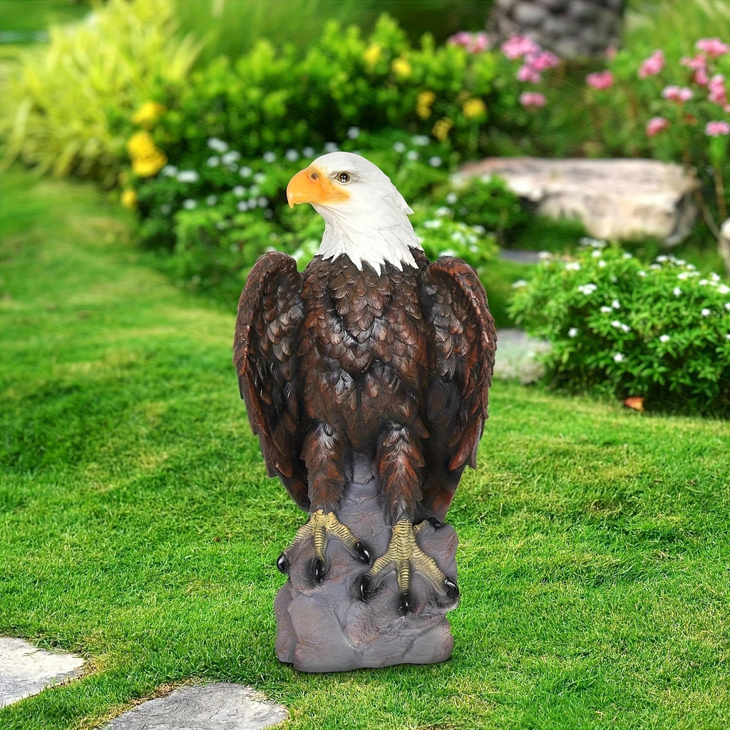 Large Standing Bald Eagle Garden Statue with Hand-Painted Detail - Brown