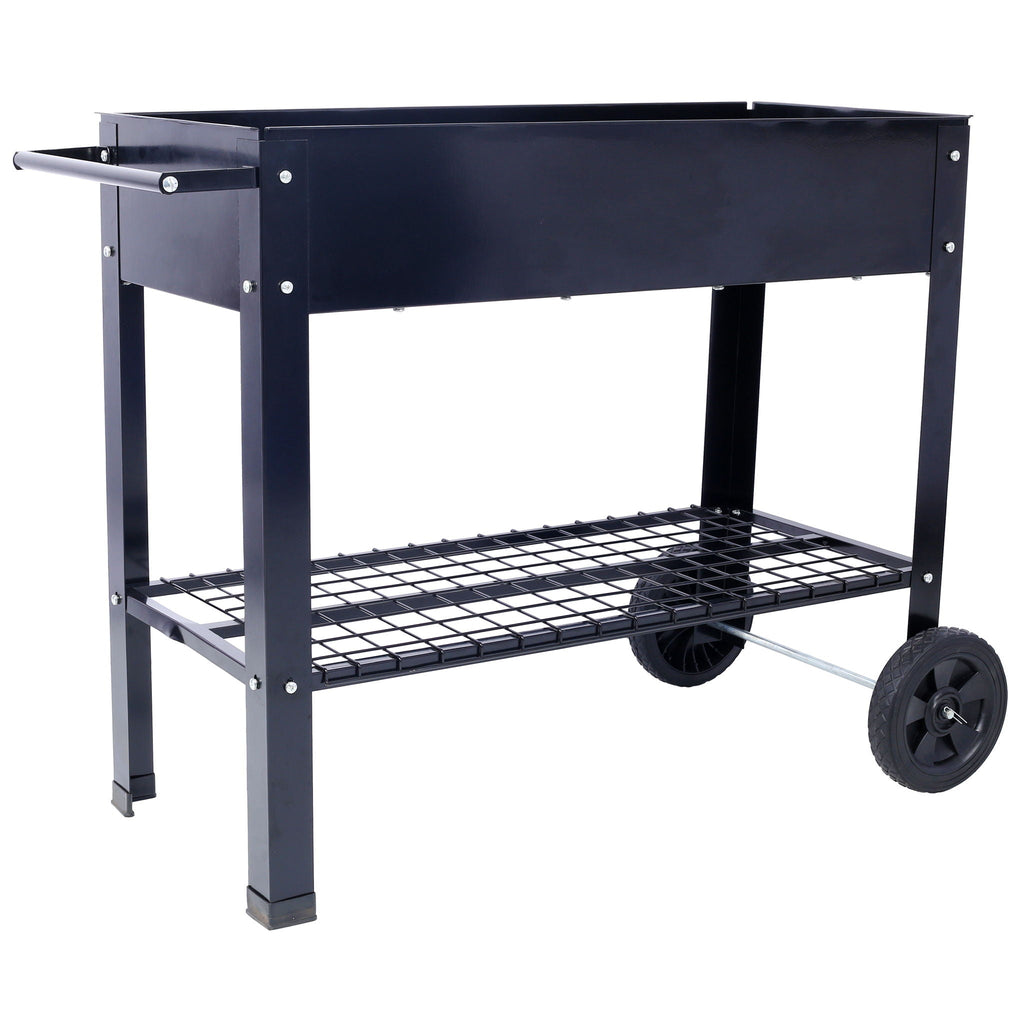 Elevated Metal Planter Garden Bed with Wheels - Black