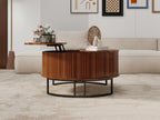 31.5" Round Coffee Table with Fluted Lift-Top Storage - Walnut