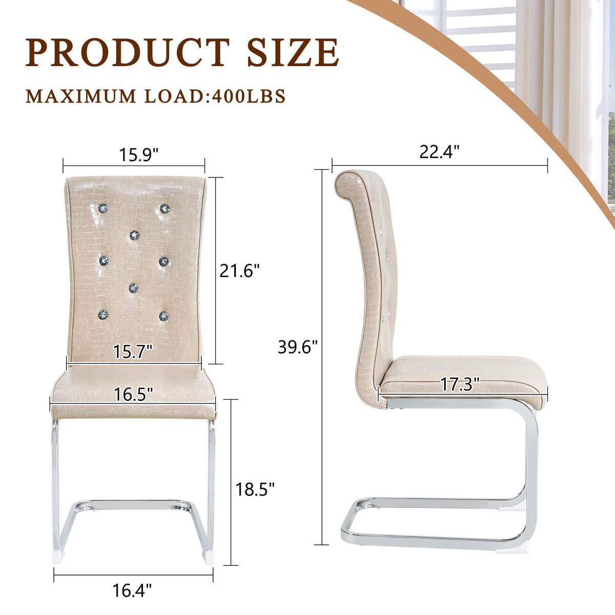 Elegant Design Upholstered Dining Chairs with Crystal Details - Multiple Colors