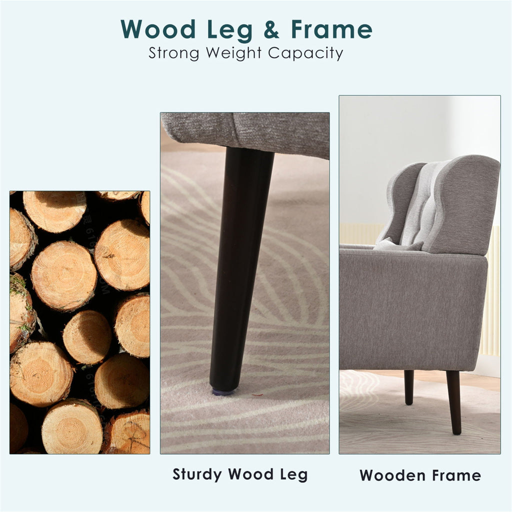 Modern Upholstered Arm Chair with Solid Wood Legs and Pillow - Multiple Colors