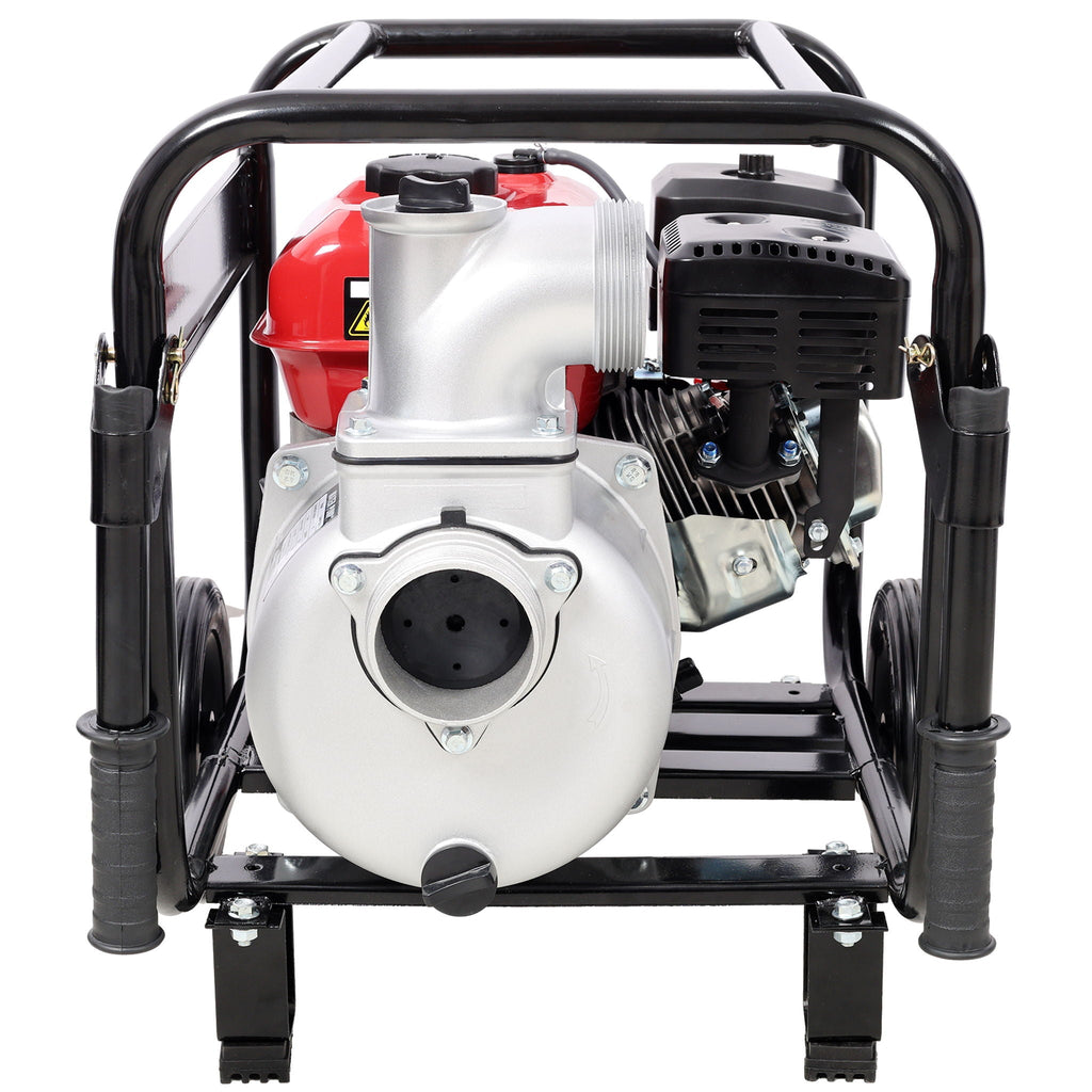 Gas Engine Powered Water Pump with Wheels and Handle – Black/Red