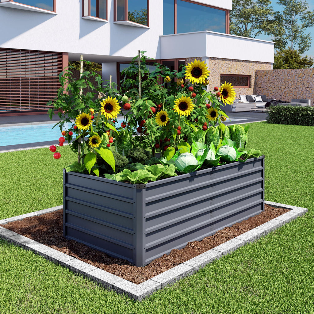 Large Galvanized Steel Garden Bed with Open-Bottom Drainage - Dark Gray