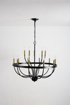 18-Light Industrial Iron Candle Chandelier with Adjustable Height - Gold & Black