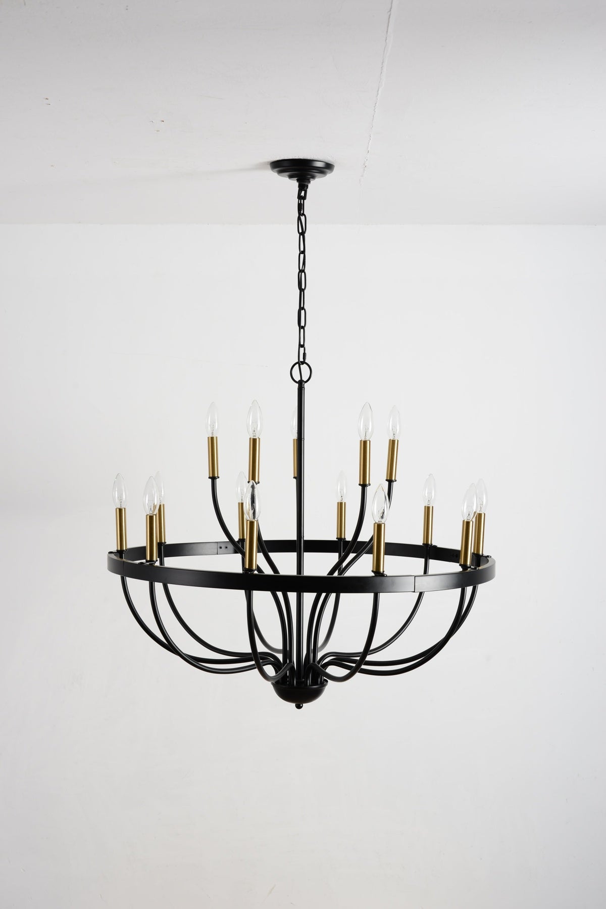 18-Light Industrial Iron Candle Chandelier with Adjustable Height - Gold & Black