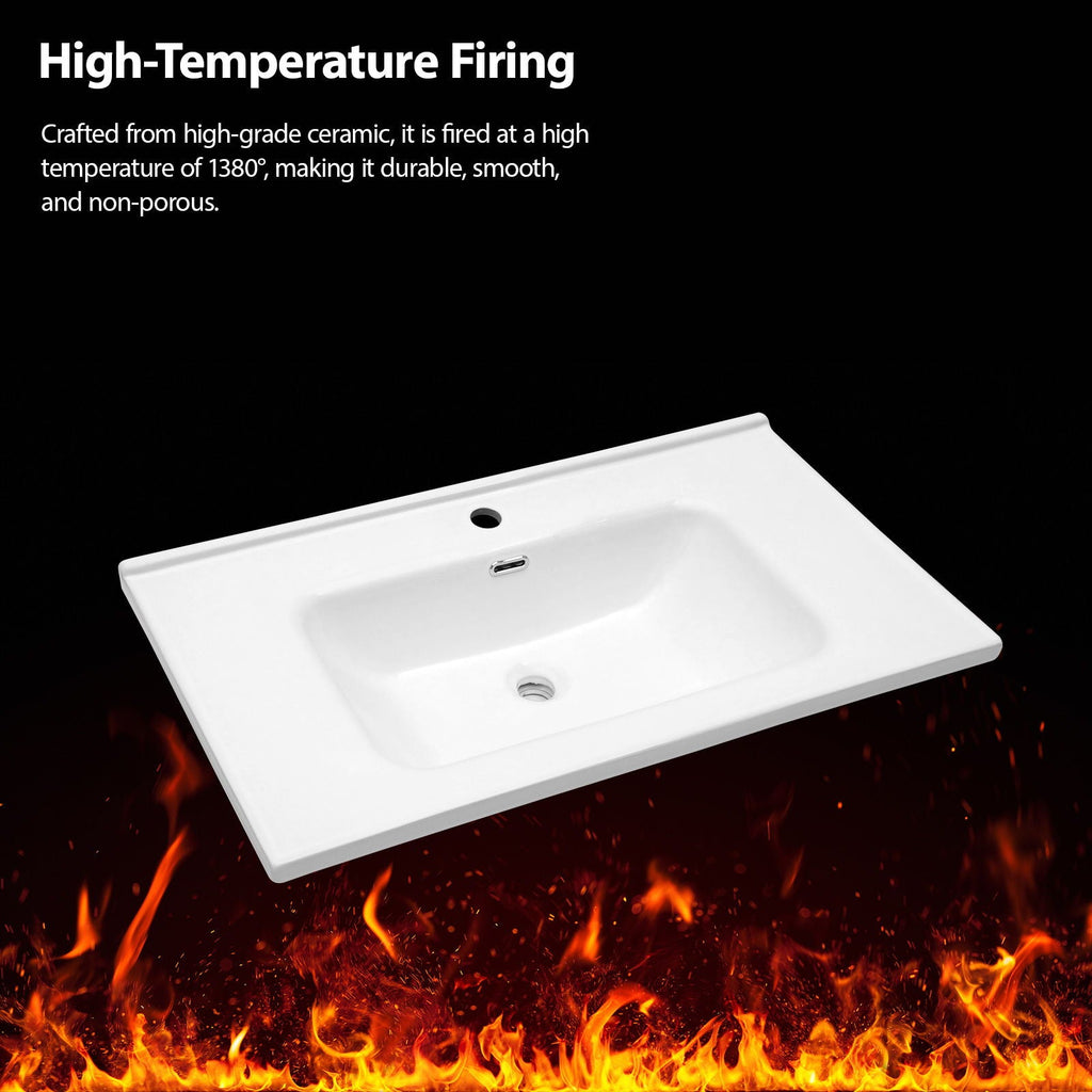 Modern Rectangular Vanity Top with Overflow – White
