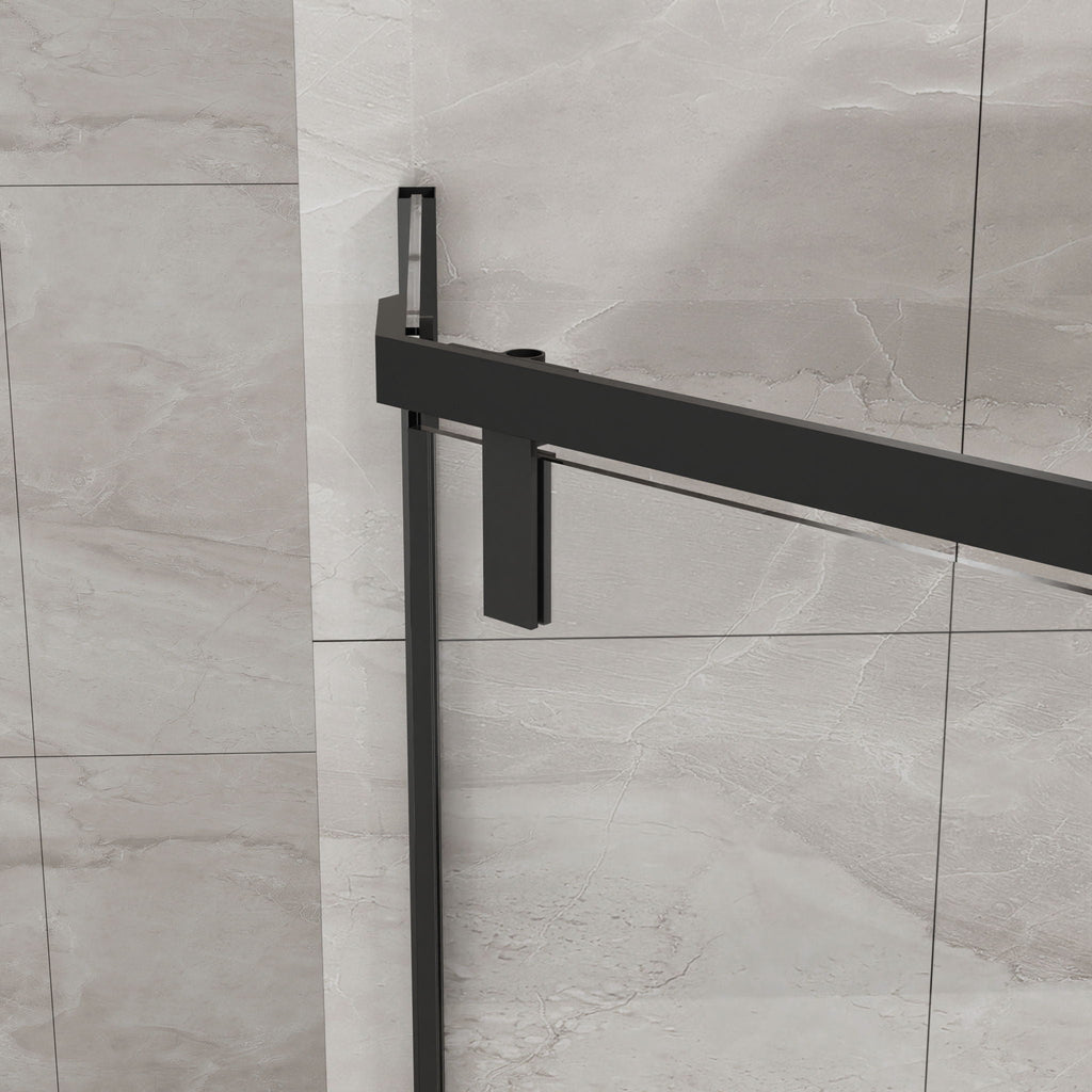Neo Angle Frameless Shower Door with White Acrylic Shower Base - Matte Black