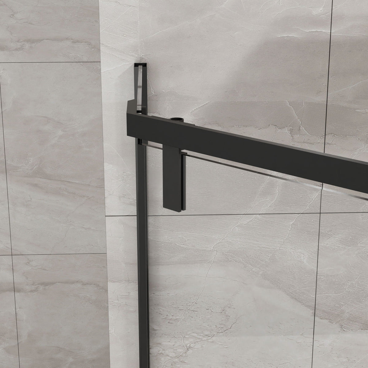 Neo Angle Frameless Shower Door with White Acrylic Shower Base - Matte Black