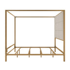 Canopy Bed With Tall Upholstered Headboard - 4 Poster Frame - Gold or Black